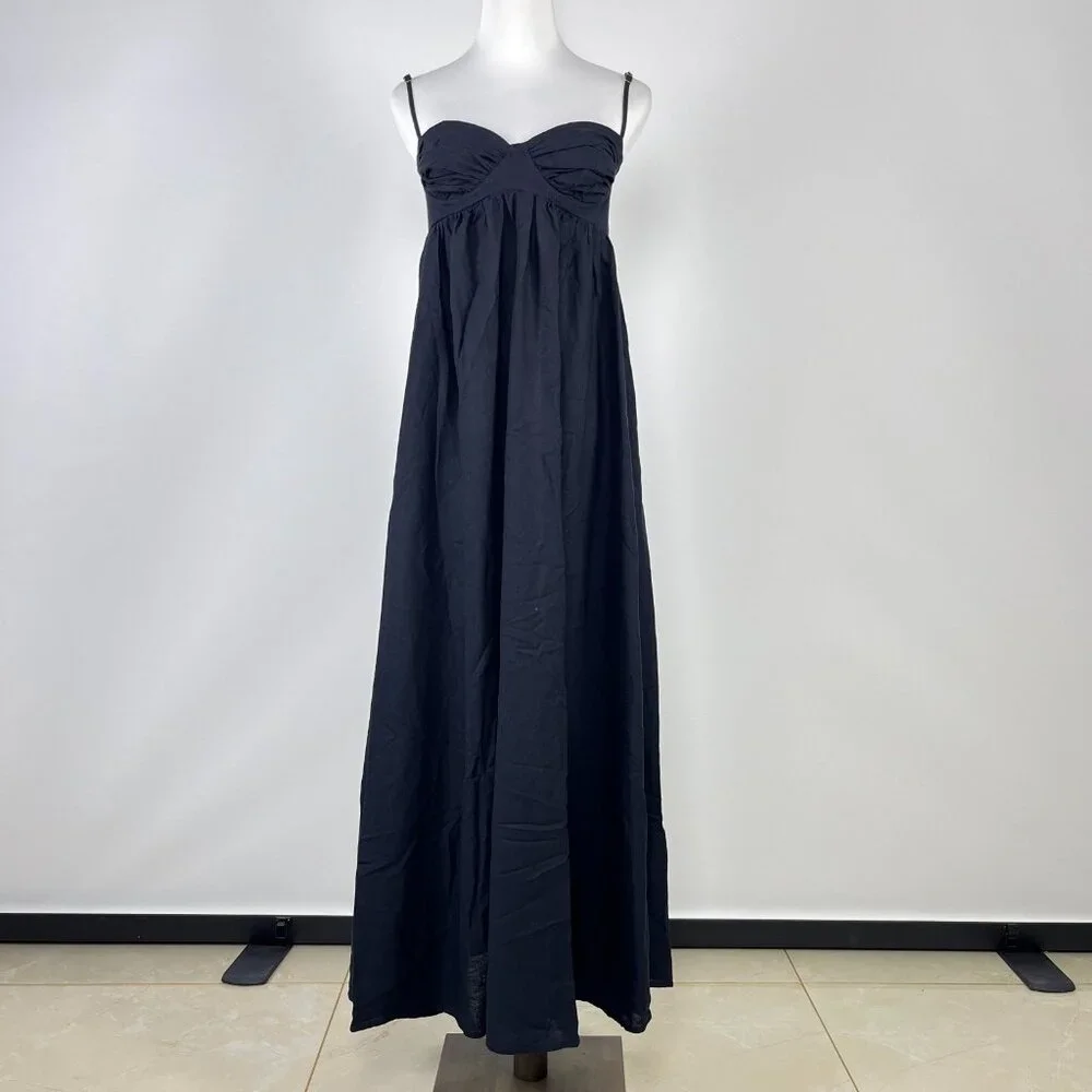 NWOT Farm Rio Linen Blend Black Sleeveless Maxi Dress Size L - Picture 2 of 12